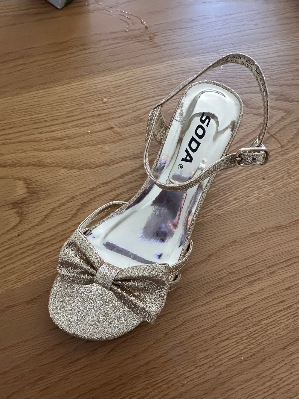 SODA Gold Glitter Bow Heels for Girls